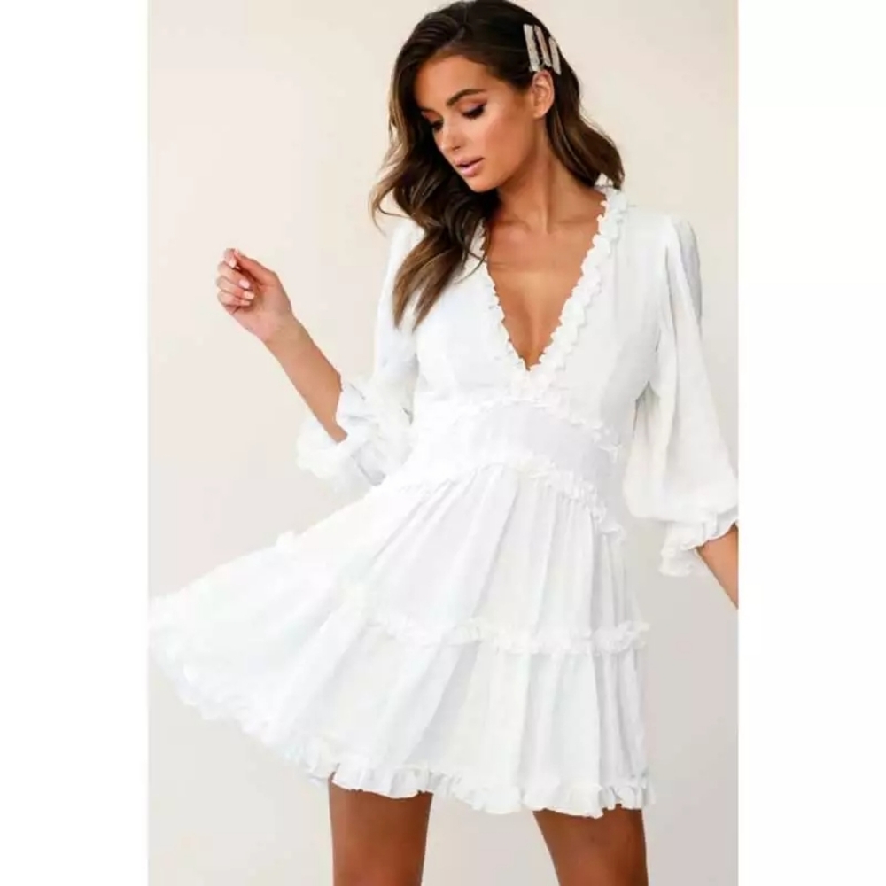 Boho inspired white sun dress.